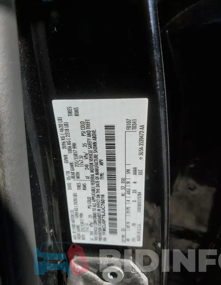 1FMCU0F76JUC76016 Photo# 12