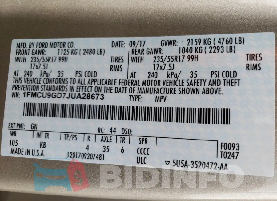 1FMCU9GD7JUA28673 Photo# 13
