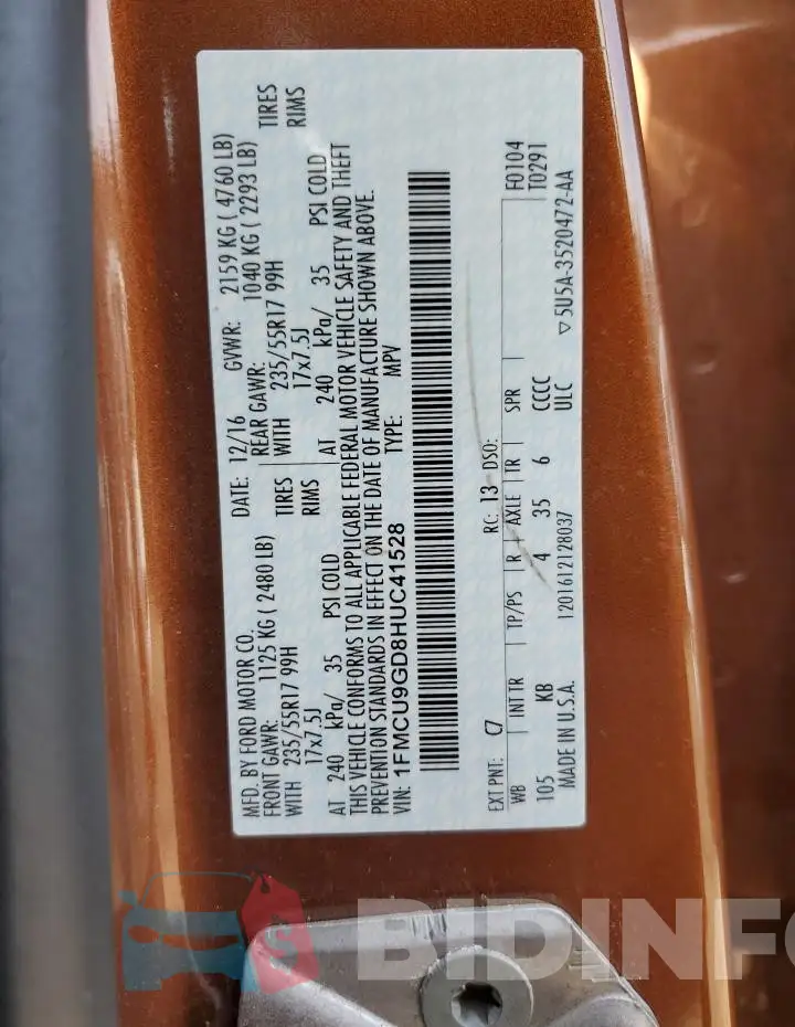 1FMCU9GD8HUC41528 Photo# 12