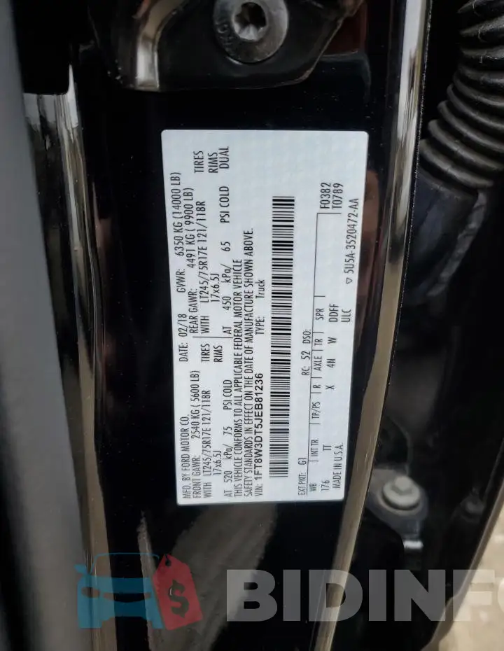 1FT8W3DT5JEB81236 Photo# 12
