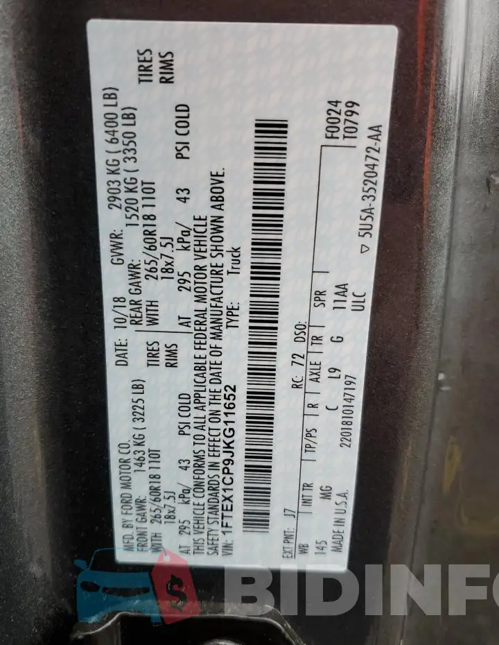 1FTEX1CP9JKG11652 Photo# 12