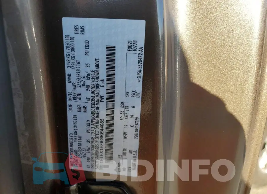 1FTFX1EF6GKE44085 Photo# 12
