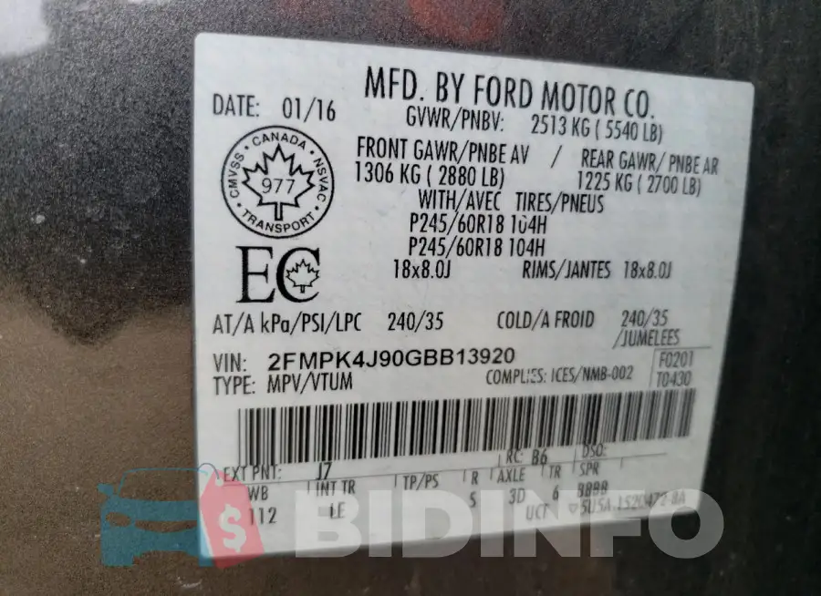 2FMPK4J90GBB13920 Photo# 13