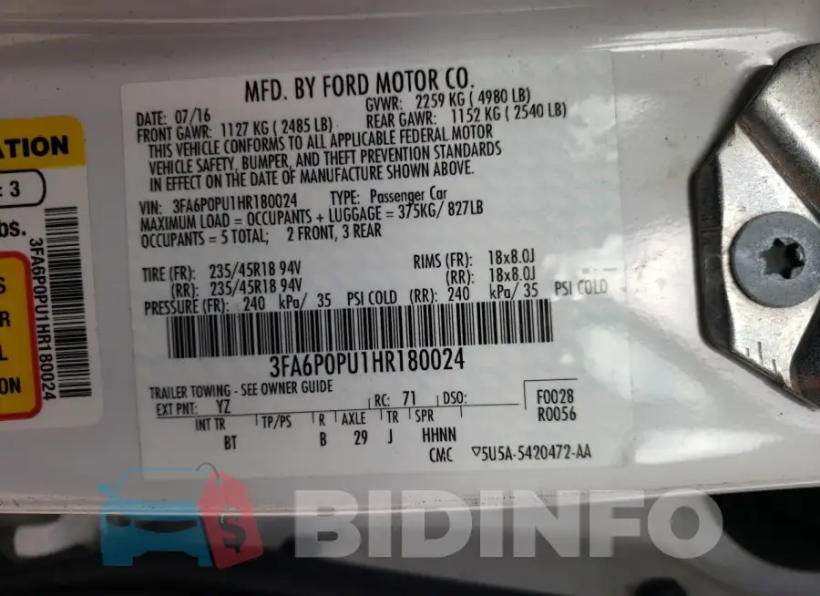 3FA6P0PU1HR180024 Photo# 12