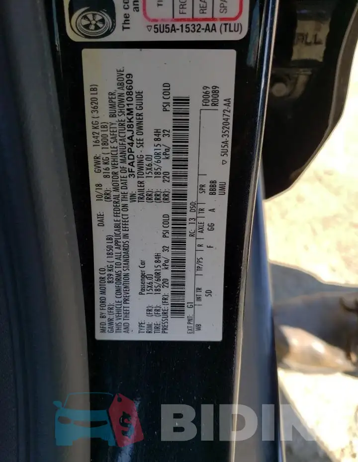 3FADP4AJ8KM108609 Photo# 13
