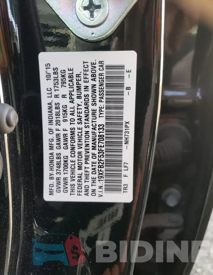 19XFB2F53FE708133 Photo# 12