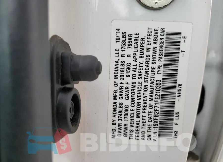 19XFB2F71FE210353 Photo# 13