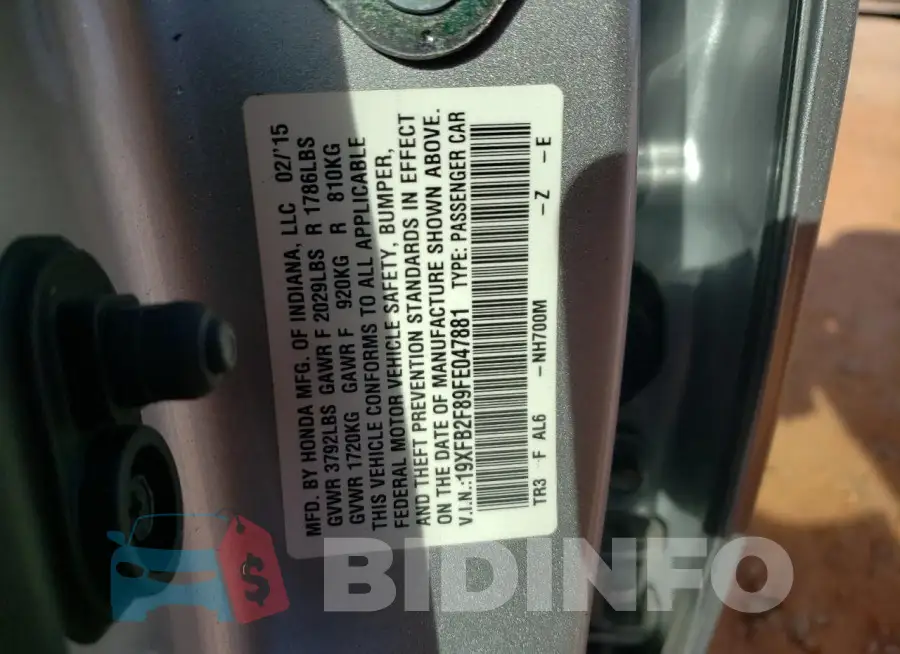 19XFB2F89FE047881 Photo# 13
