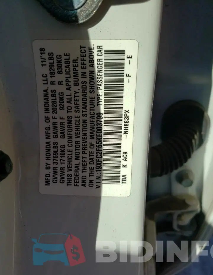 19XFC2F65KE003799 Photo# 12