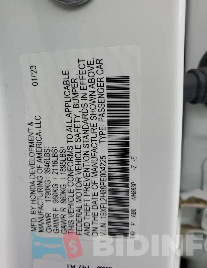 19XFL2H88PE004225 Photo# 13