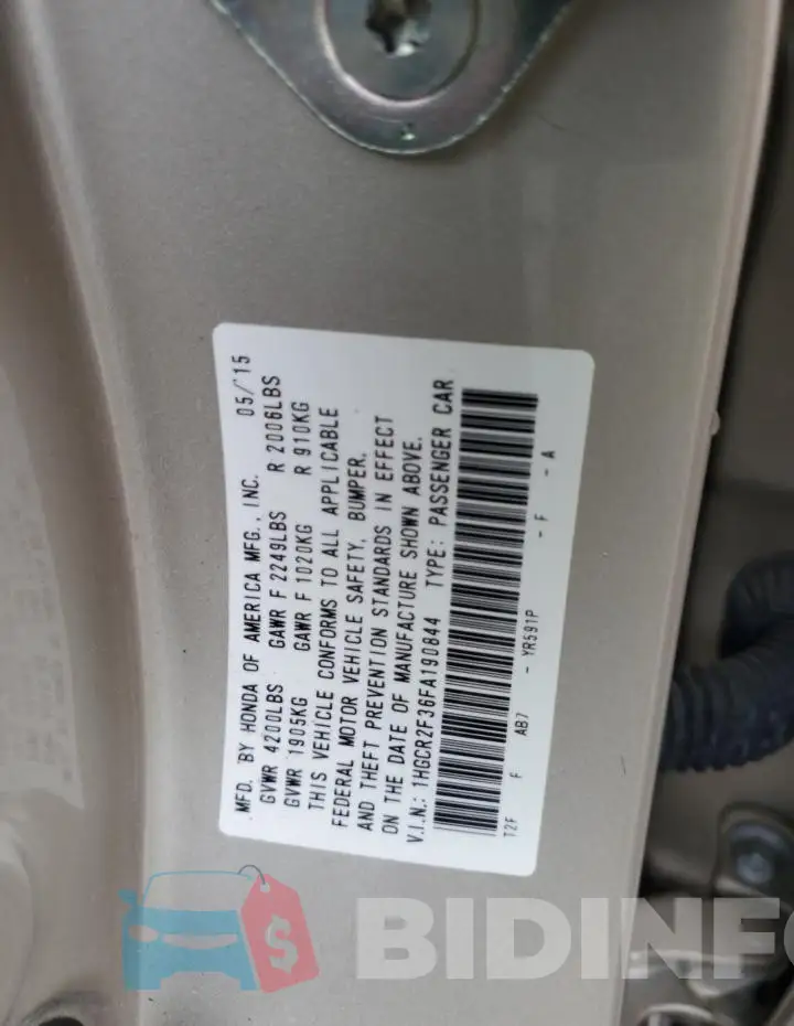 1HGCR2F36FA190844 Photo# 13