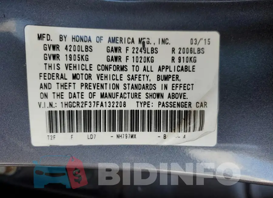 1HGCR2F37FA132208 Photo# 12