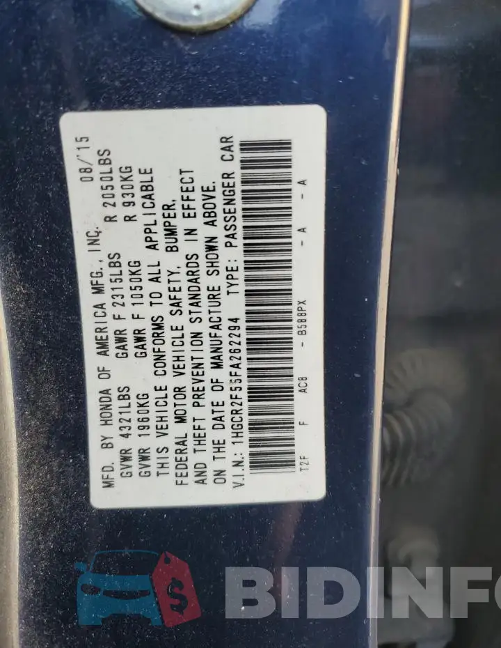 1HGCR2F55FA262294 Photo# 12
