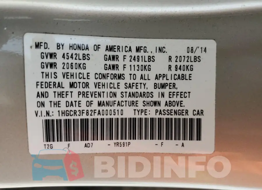 1HGCR3F82FA000510 Photo# 12