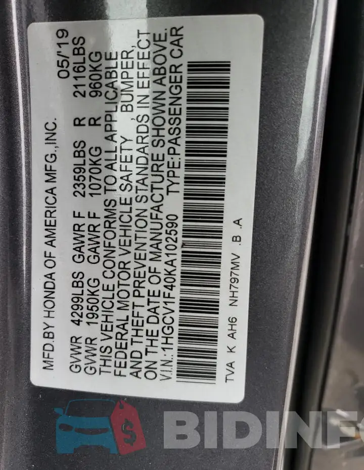 1HGCV1F40KA102590 Photo# 13
