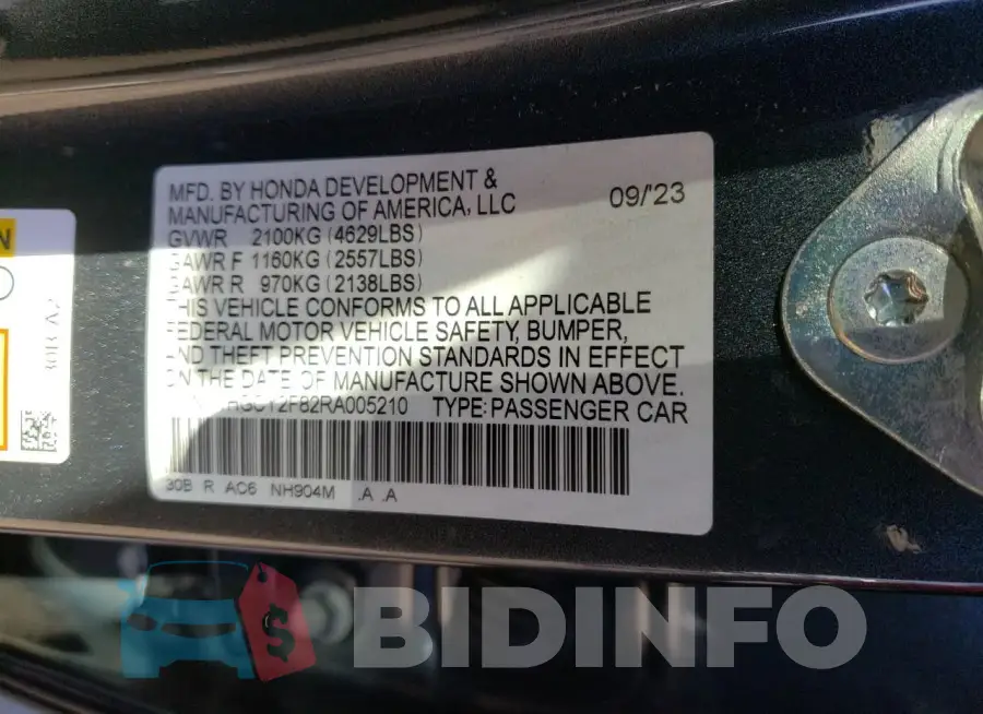 1HGCY2F82RA005210 Photo# 12
