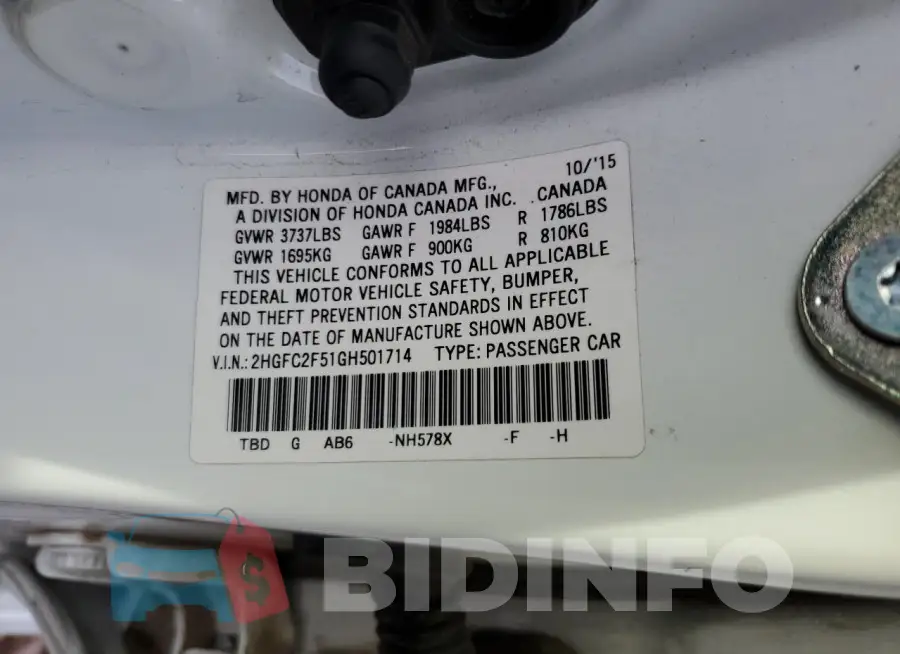 2HGFC2F51GH501714 Photo# 12