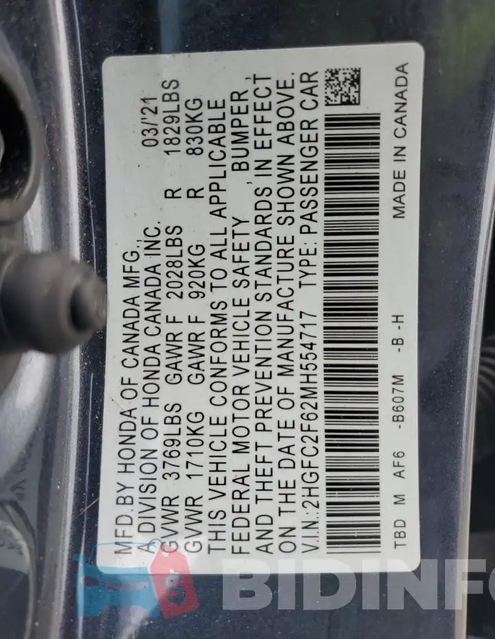 2HGFC2F62MH554717 Photo# 12