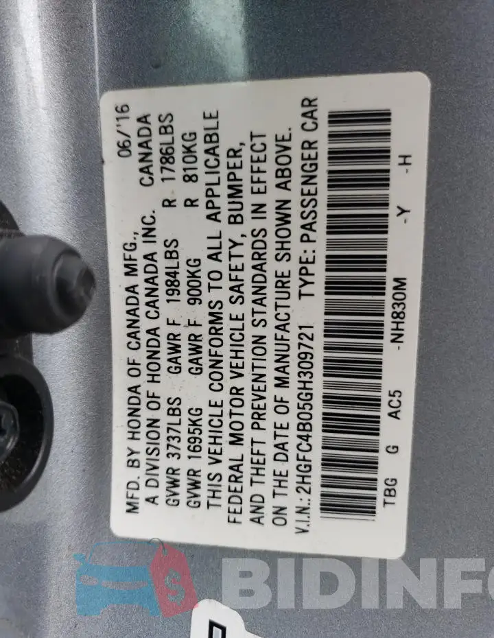 2HGFC4B05GH309721 Photo# 12