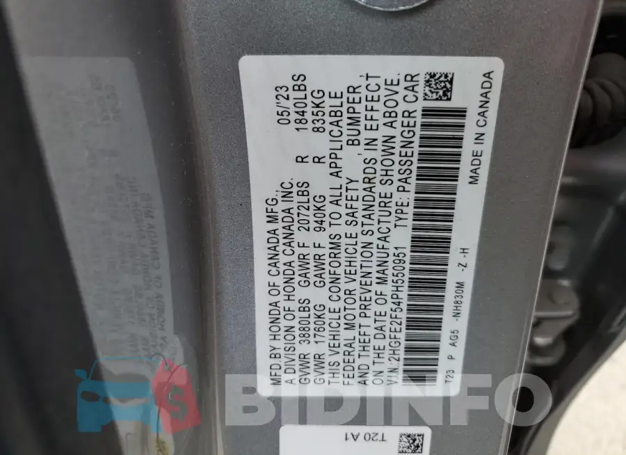 2HGFE2F54PH550951 Photo# 12