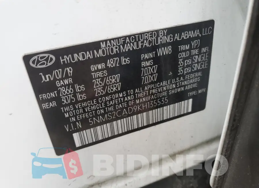 5NMS2CAD9KH135535 Photo# 13