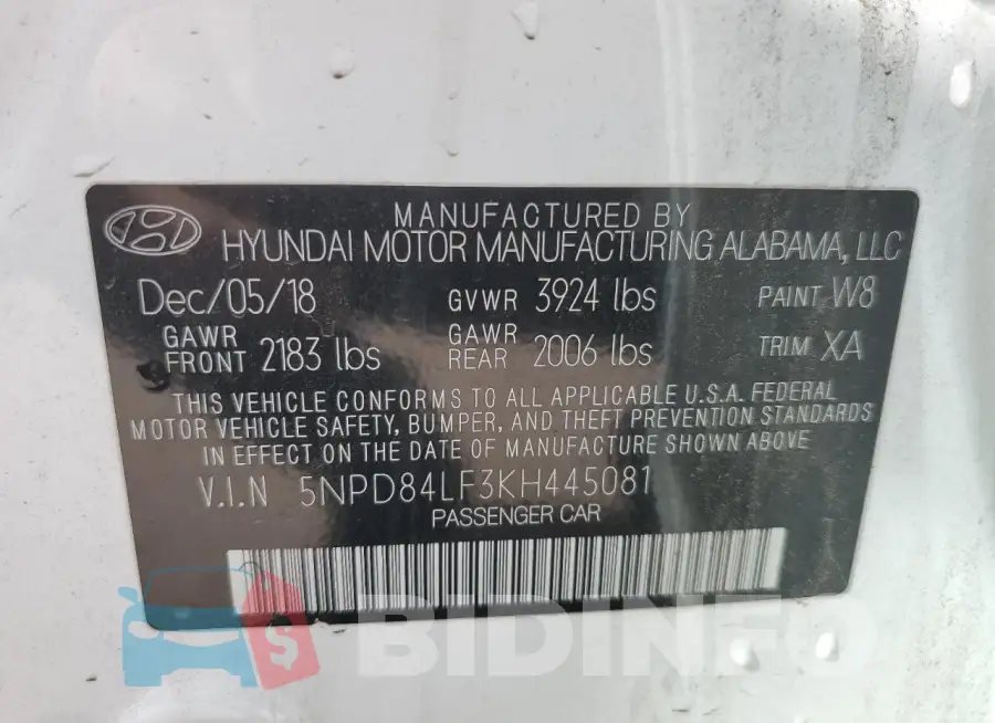 5NPD84LF3KH445081 Photo# 12