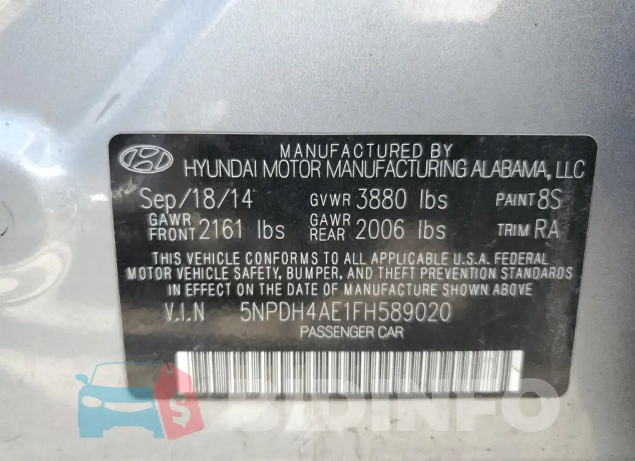 5NPDH4AE1FH589020 Photo# 12