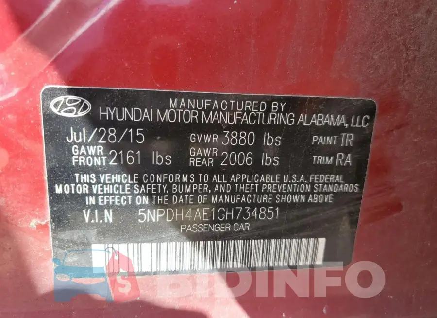 5NPDH4AE1GH734851 Photo# 13