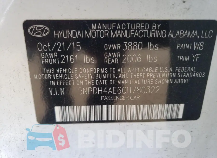5NPDH4AE6GH780322 Photo# 12