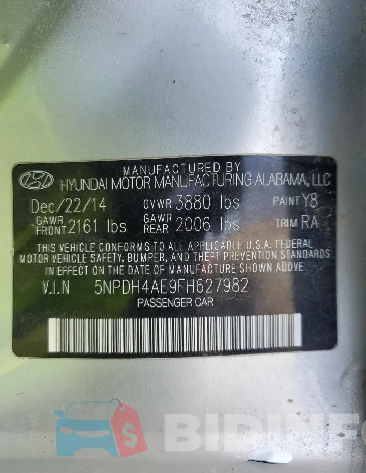5NPDH4AE9FH627982 Photo# 13