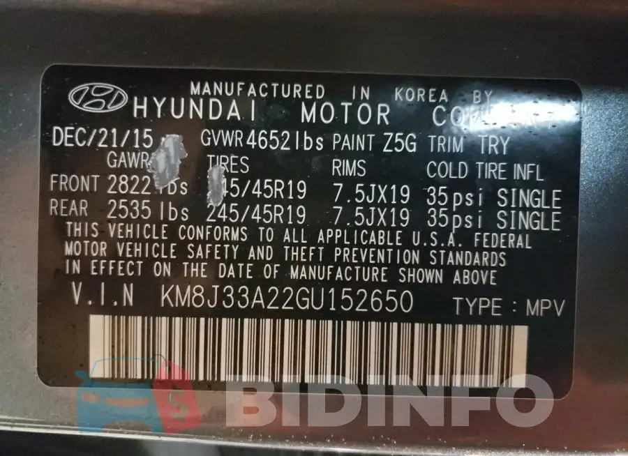 KM8J33A22GU152650 Photo# 14