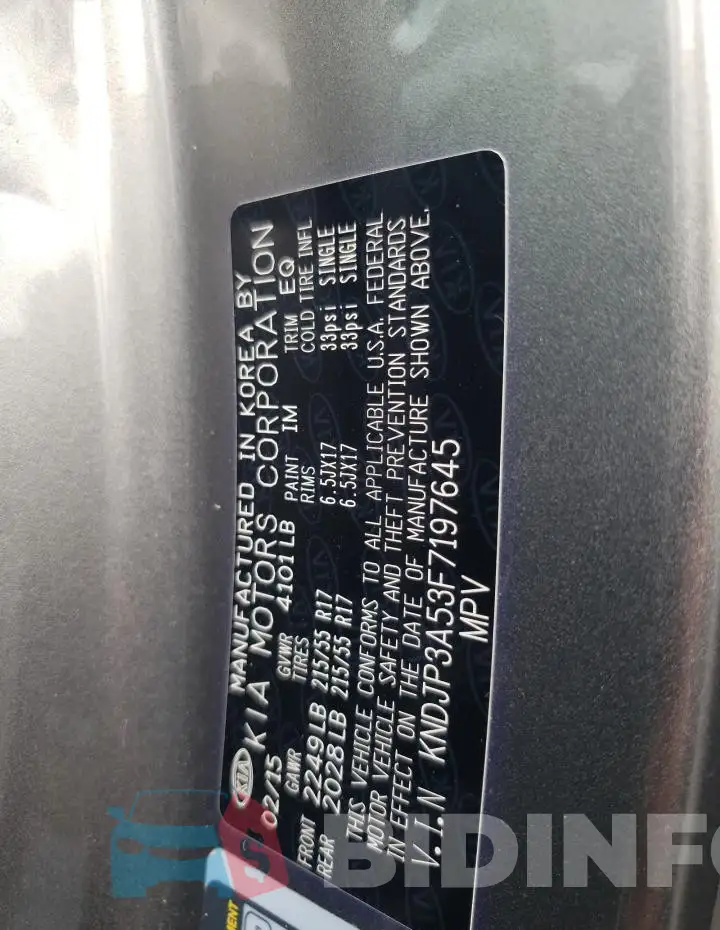 KNDJP3A53F7197645 Photo# 12