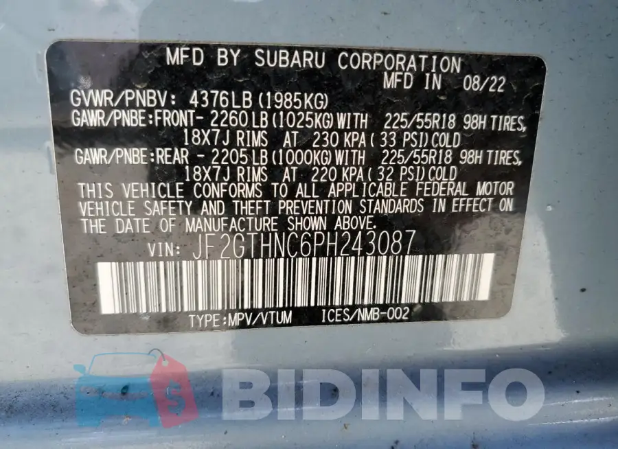 JF2GTHNC6PH243087 Photo# 14