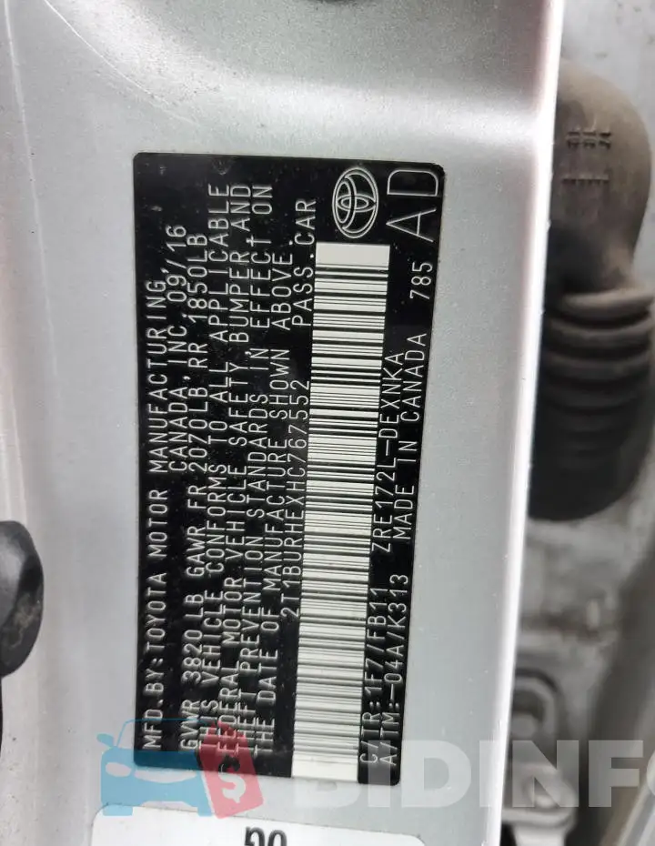 2T1BURHEXHC767552 Photo# 12