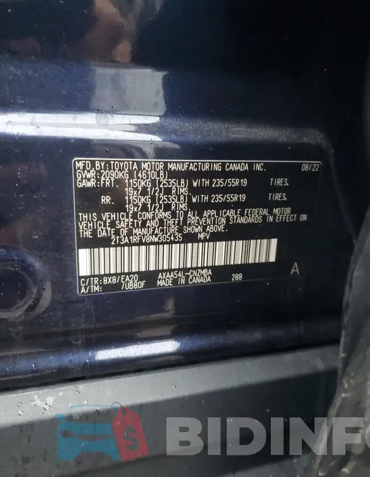 2T3A1RFV8NW305435 Photo# 13