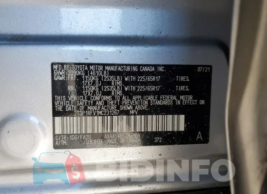 2T3P1RFV1MC231267 Photo# 13