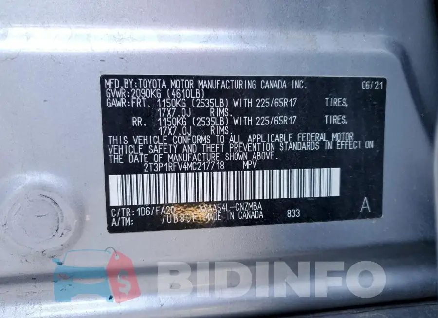 2T3P1RFV4MC217718 Photo# 12