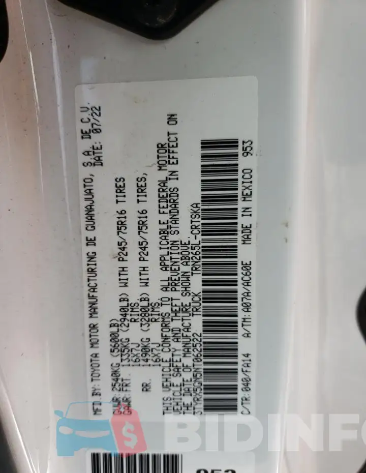 3TYRX5GN5NT062522 Photo# 13