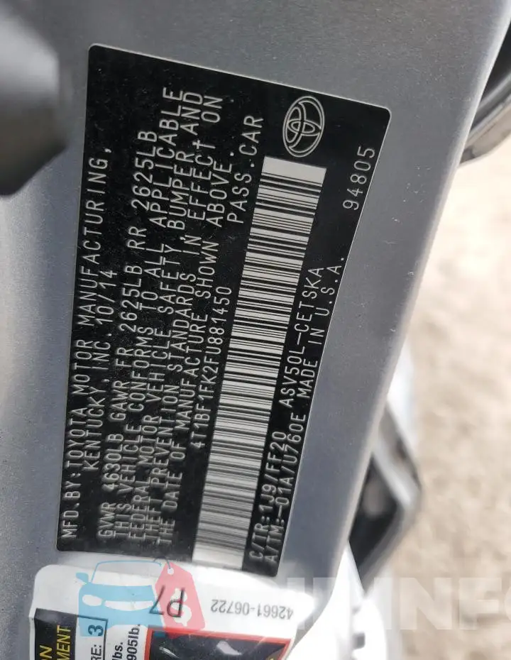 4T1BF1FK2FU881450 Photo# 12