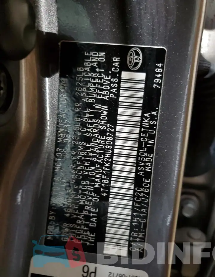 4T1BF1FK2HU808727 Photo# 12