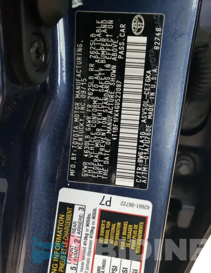 4T1BF1FK4GU523087 Photo# 12
