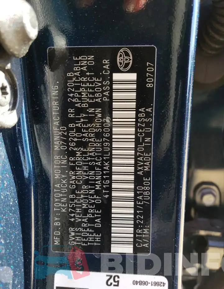 4T1G11AK1LU976007 Photo# 12
