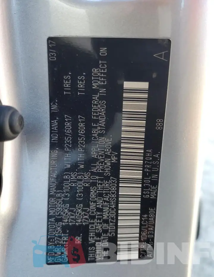 5TDYZ3DC4HS838037 Photo# 13