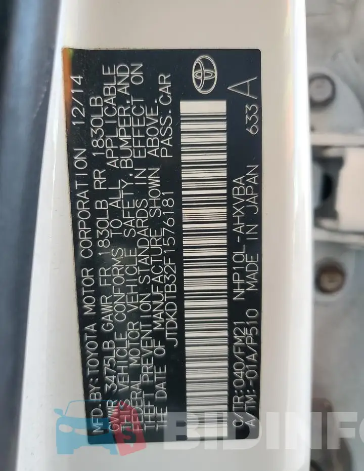 JTDKDTB32F1576181 Photo# 12