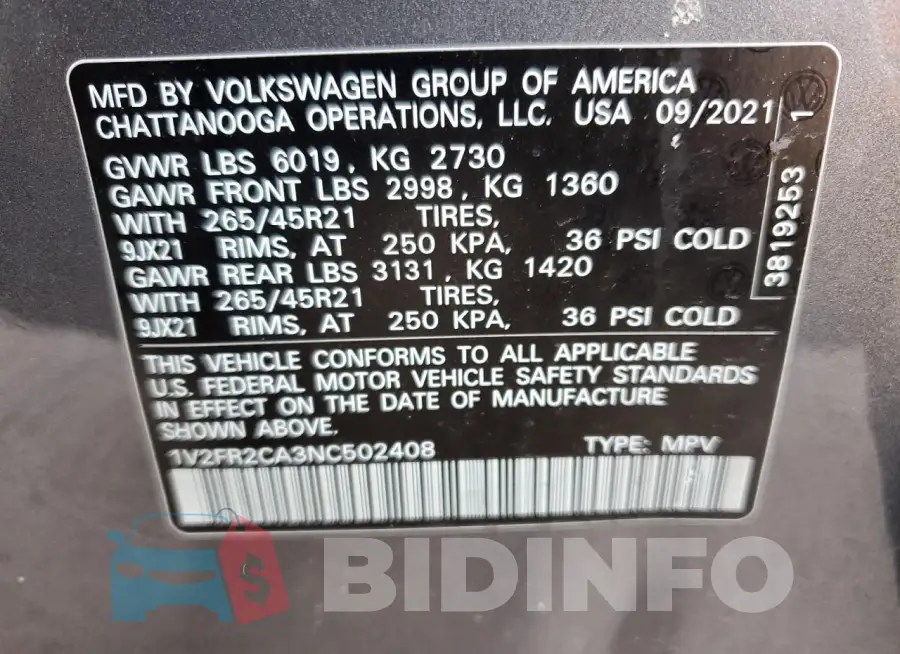 1V2FR2CA3NC502408 Photo# 13