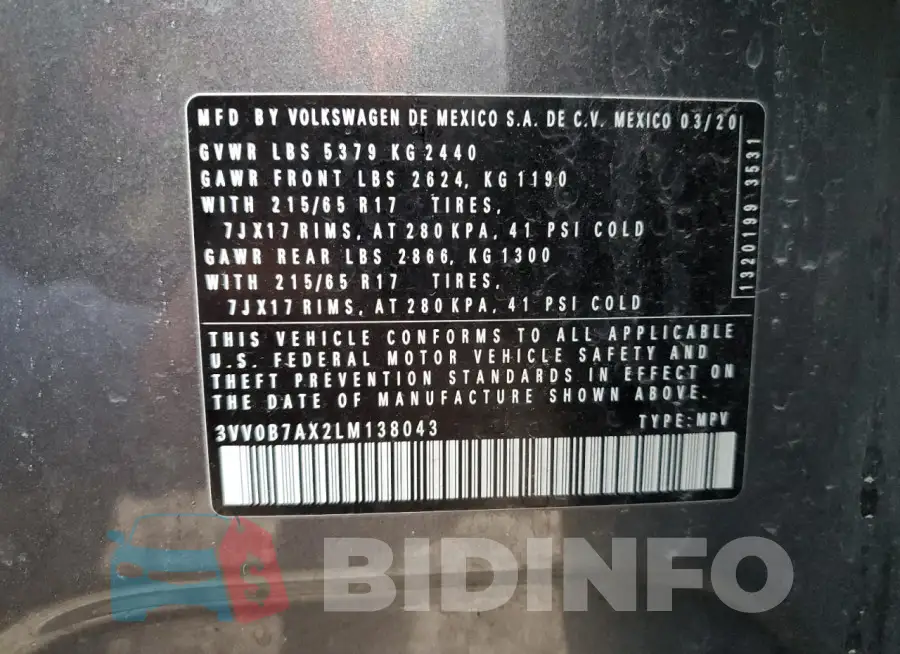 3VV0B7AX2LM138043 Photo# 13
