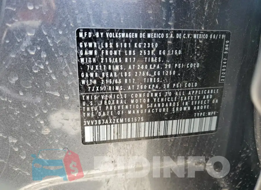 3VV3B7AX2KM161575 Photo# 13