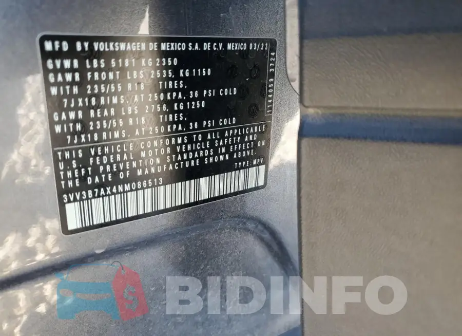 3VV3B7AX4NM086513 Photo# 13