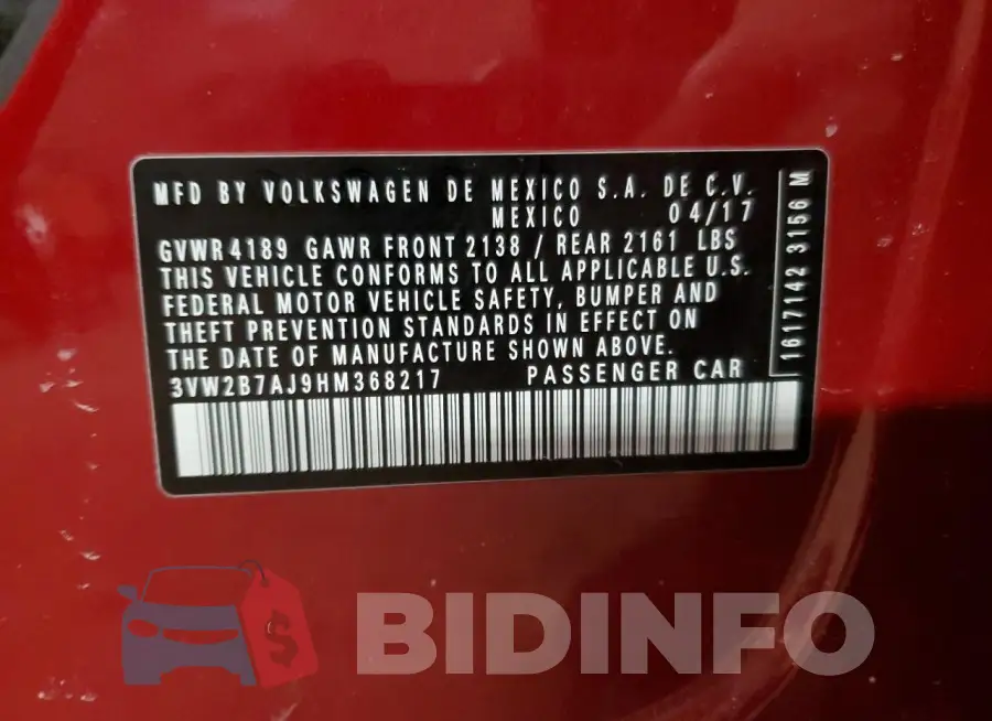 3VW2B7AJ9HM368217 Photo# 12