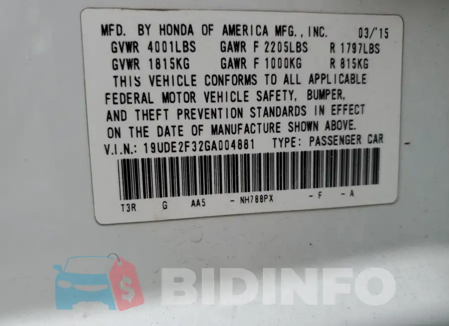 19UDE2F32GA004881 Photo# 12